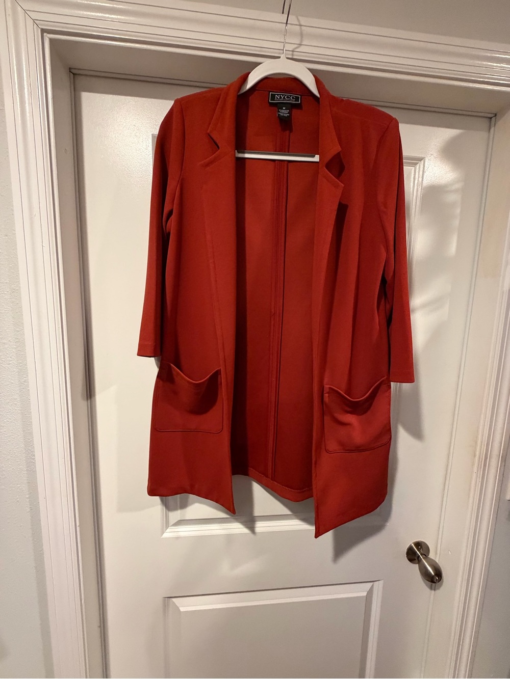 New York & Company Lightweight Open-Front Blazer in Rust Red